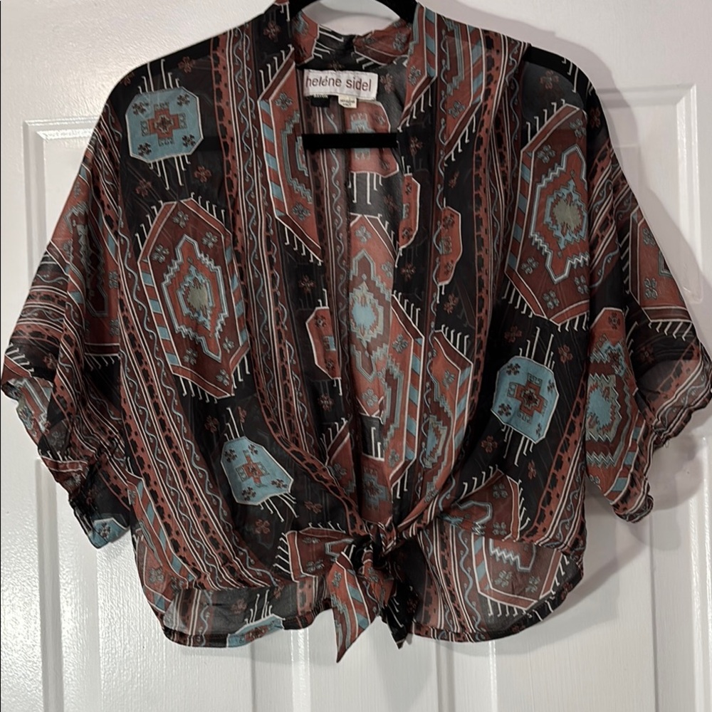 Helene Sidel brand tie front shrug. Size Medium